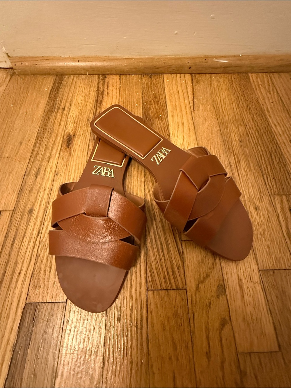 Zara Tan Braided Leather Slide Mules